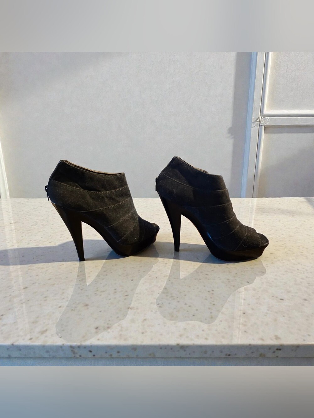 Women's Black Peep-Toe High Heel Ankle Booties